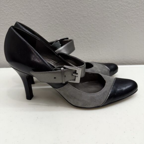 Gianni Bini Heels Size 8 Leather Gray Black 3.5" Heel Shoes Womens - Picture 1 of 7